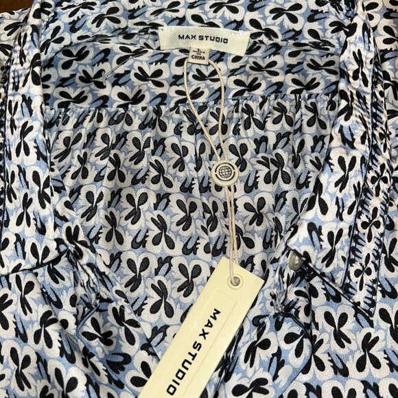 Max Studio, Long Sl Button Down Shirt, NWT, Ladies Large, Bl, Wh, Blue design - Picture 4 of 7